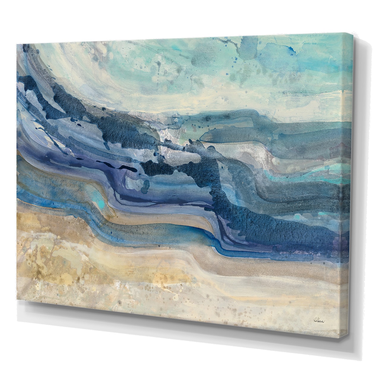 Designart - Coast Blue Sea Waves Watercolour - Modern Farmhouse Canvas Art